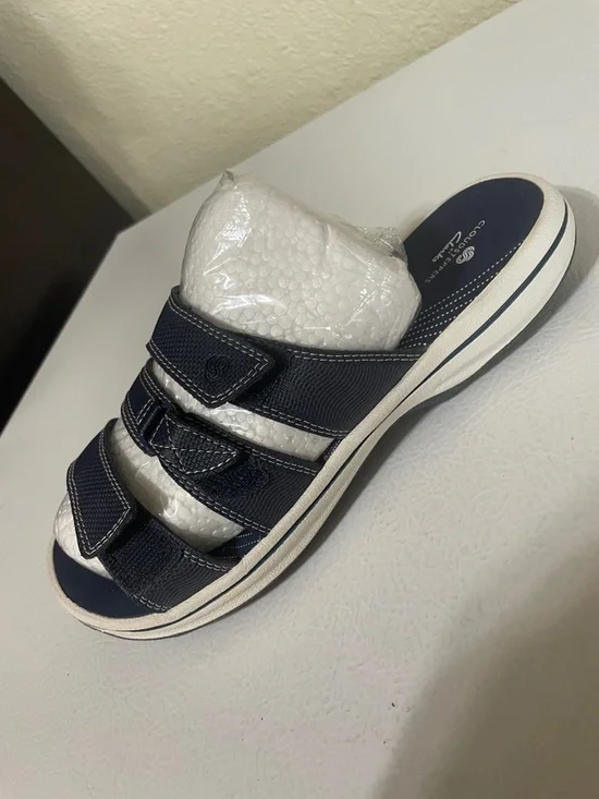 Clarks Cloudsteppers Cushion Soft Navy Slide In Sandals. Good Condition. Size 6M - Picture 12 of 14